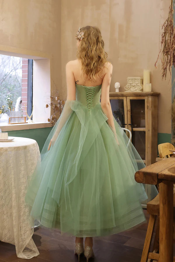 Green Strapless Lace Short Prom Dress Lovely Green Homecoming Party Dress