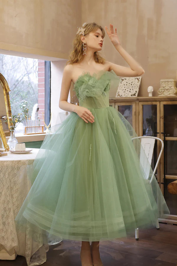 Green Strapless Lace Short Prom Dress Lovely Green Homecoming Party Dress