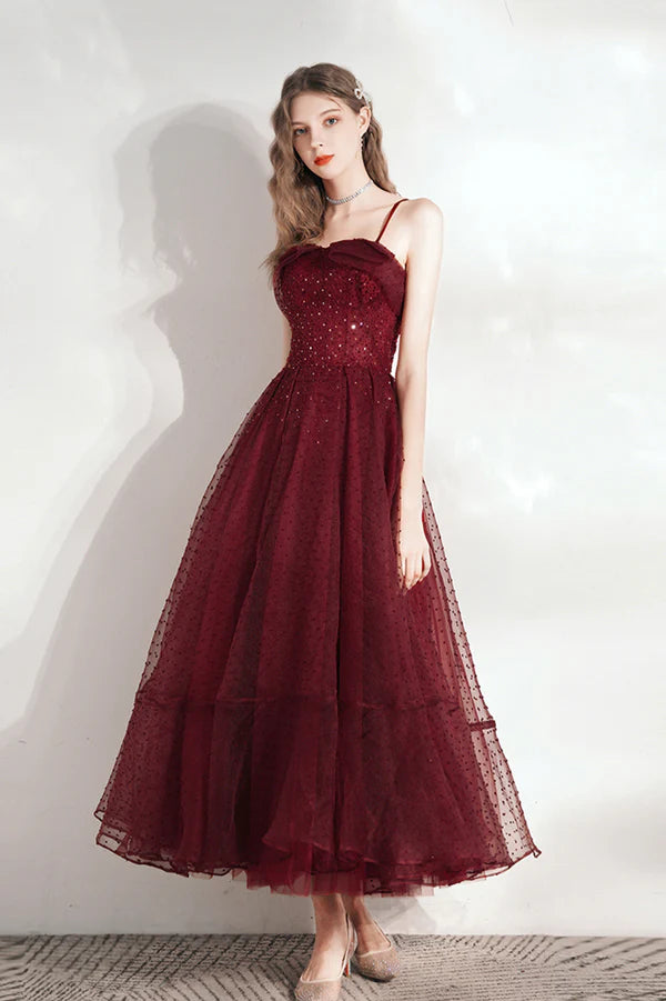 Burgundy Tulle Sequins Short Prom Dress A-Line Homecoming Party Dress