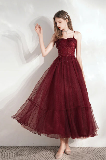 Burgundy Tulle Sequins Short Prom Dress A-Line Homecoming Party Dress