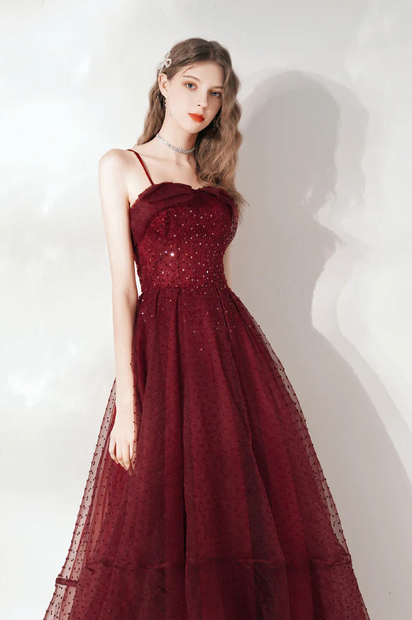 Burgundy Tulle Sequins Short Prom Dress A-Line Homecoming Party Dress