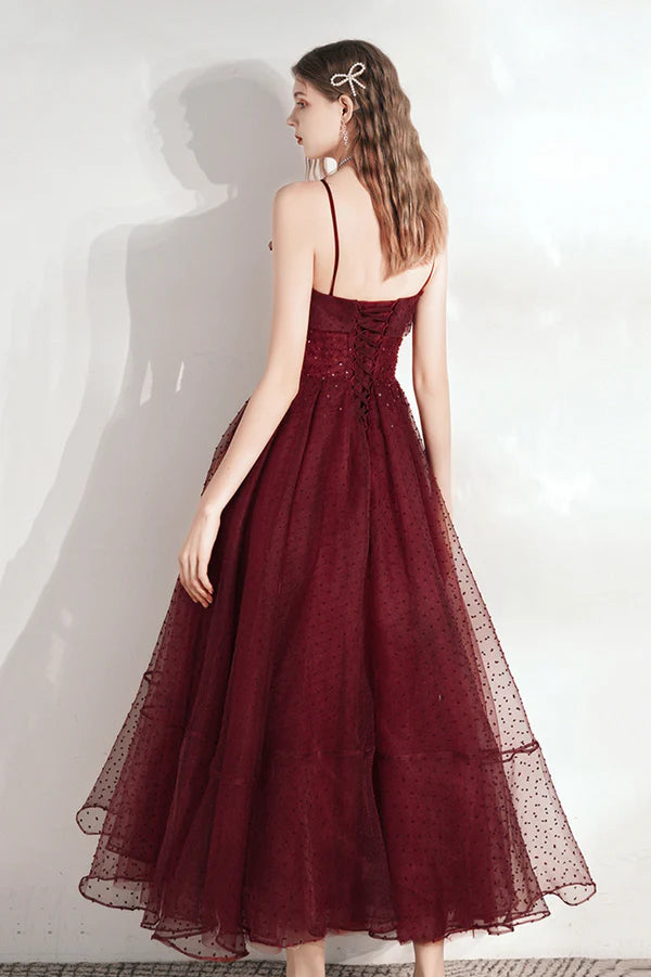 Burgundy Tulle Sequins Short Prom Dress A-Line Homecoming Party Dress