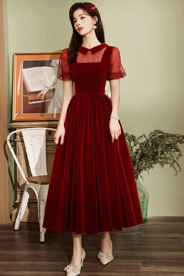 Burgundy Velvet Short Prom Dress A-Line Homecoming Party Dress