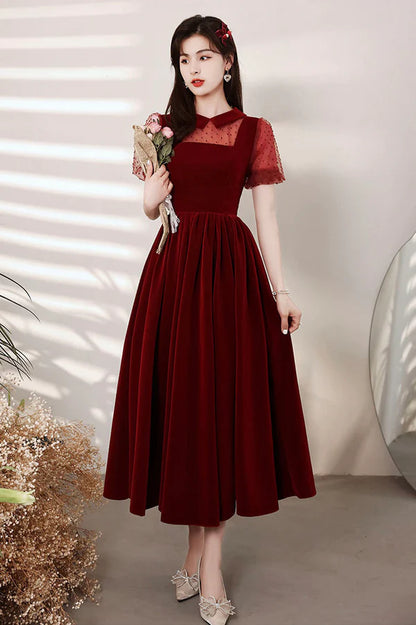 Burgundy Velvet Short Prom Dress A-Line Homecoming Party Dress