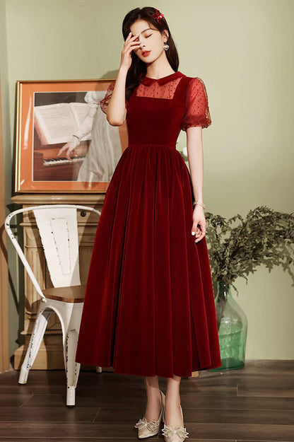 Burgundy Velvet Short Prom Dress A-Line Homecoming Party Dress