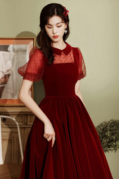 Burgundy Velvet Short Prom Dress A-Line Homecoming Party Dress