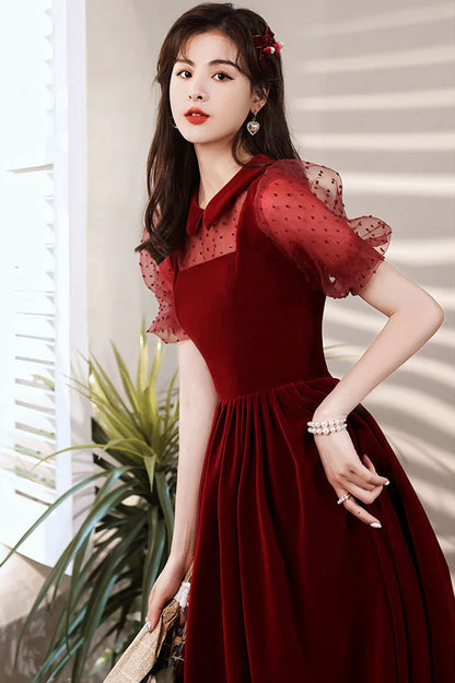 Burgundy Velvet Short Prom Dress A-Line Homecoming Party Dress