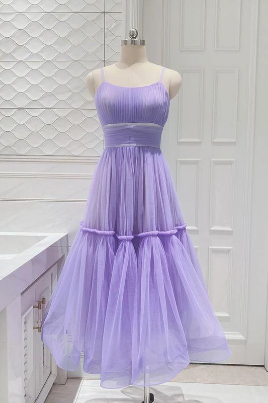 Cute Tulle Scoop Spaghetti Straps Homecoming Dress Short Prom Dress