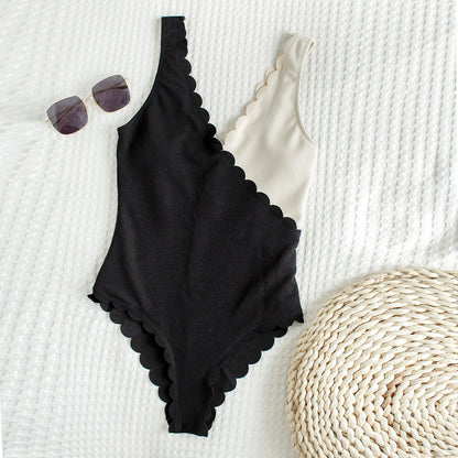 Color Block V Neck Onepiece Swimsuit