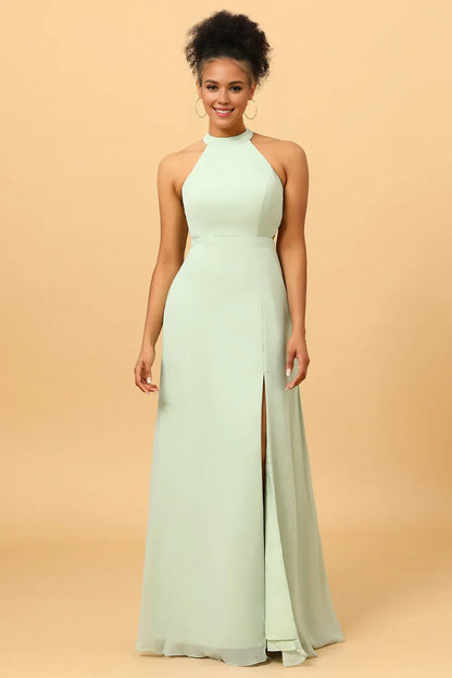 Beaira Dusty Sage Long Chiffon Bridesmaid Dress with Slit Bridesmaid dress shop