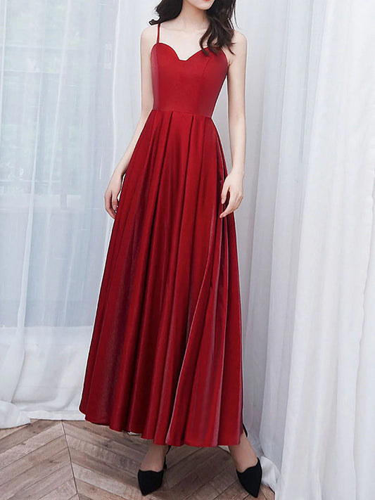 Beaira A-Line Satin Burgundy Prom Dress Burgundy Tea Length Bridesmaid Dress Bridesmaid dress shop