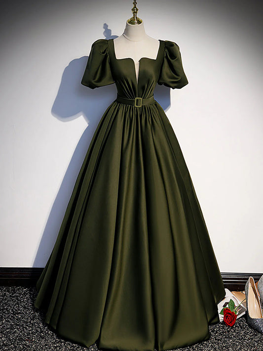 Beaira Green satin A line long prom dress green formal party dress Bridesmaid dress shop