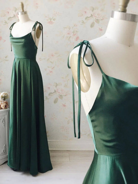 Beaira Simple green satin long prom dress green bridesmaid dress Bridesmaid dress shop