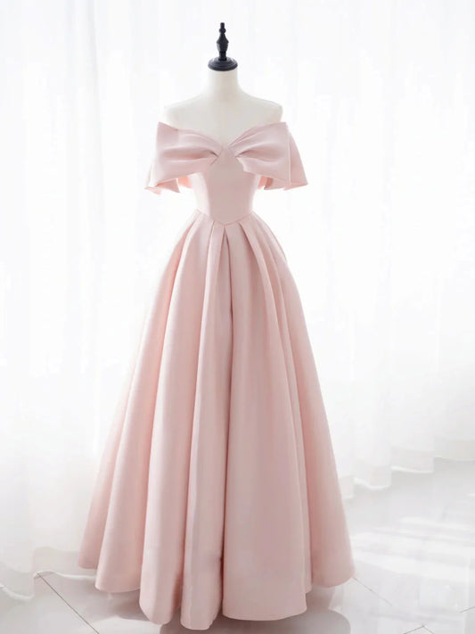 Beaira Simple pink satin long prom dress pink A line evening dress Bridesmaid dress shop