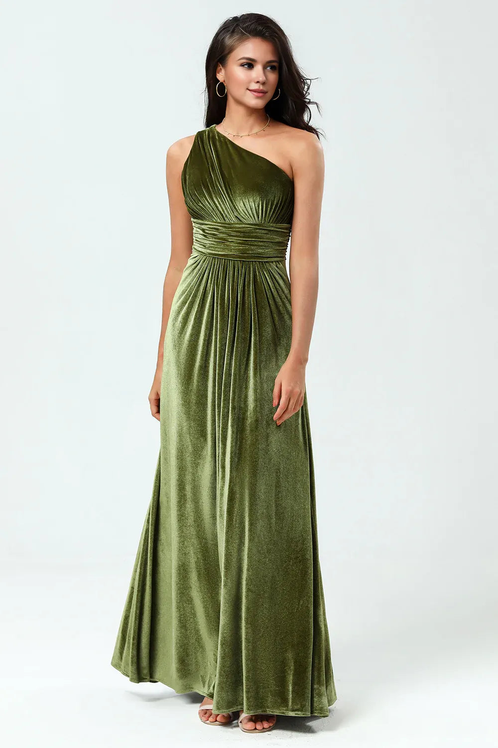 Beaira A Line One Shoulder Ruched Floor-Length Velvet Bridesmaid Dress Bridesmaid dress shop