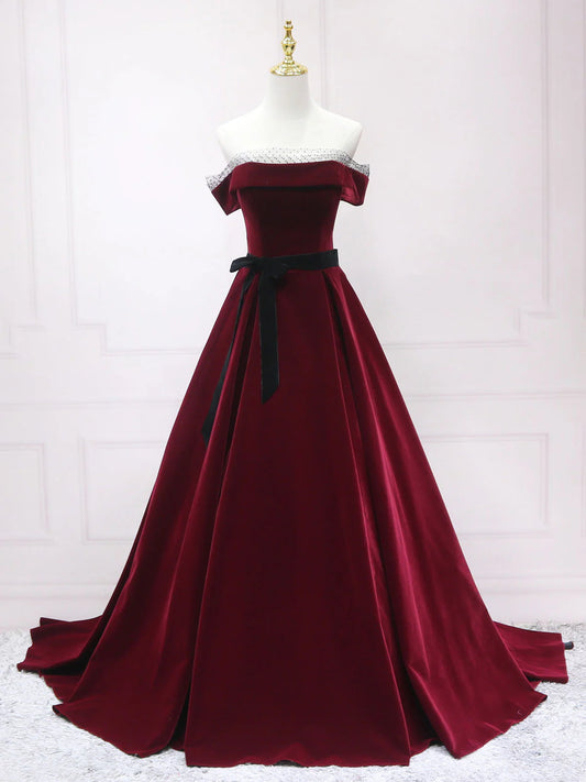 Beaira A-Line Velvet Long Prom Dresses Velvet Long Formal Dresses Bridesmaid dress shop