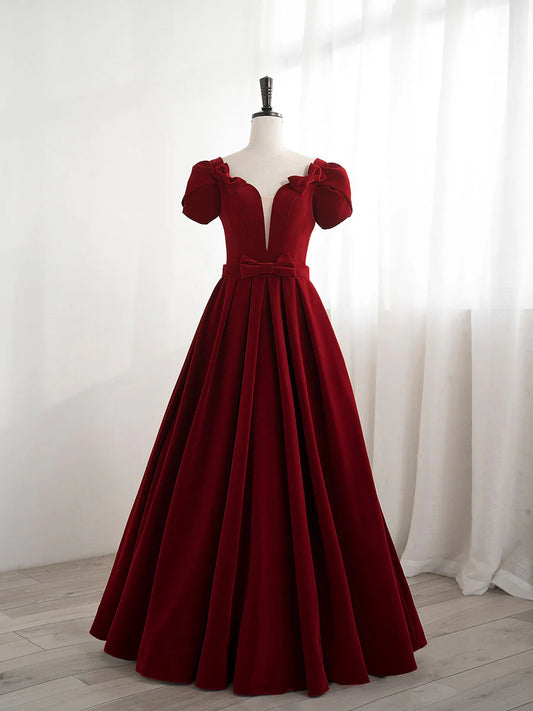 Beaira A line velvet burgundy long prom dress burgundy bridesmaid dress Bridesmaid dress shop