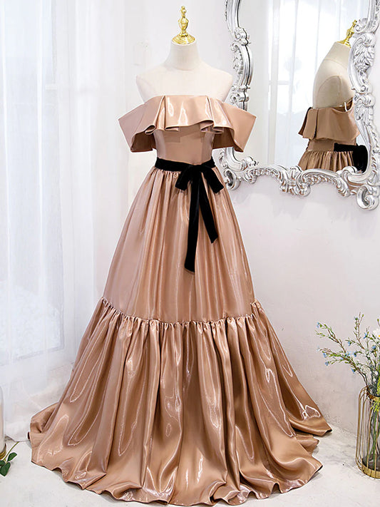 Beaira Simple champagne off shoulder long prom dress champagne bridesmaid dress Bridesmaid dress shop