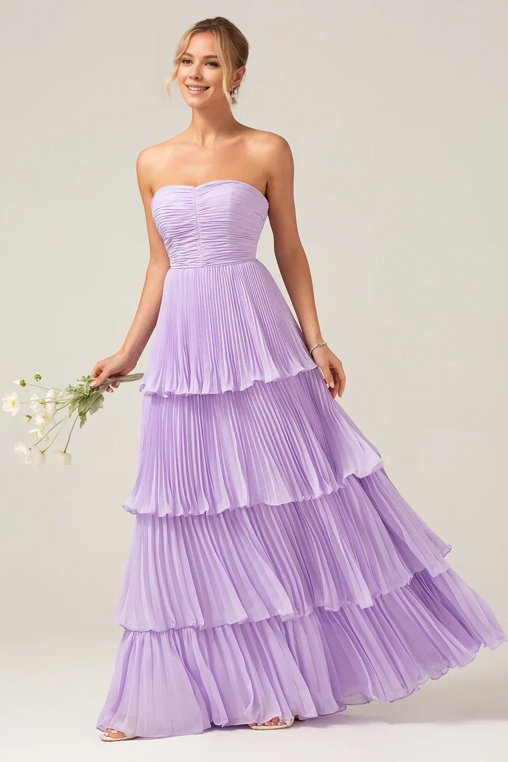 Beaira Lilac A-Line Sweetheart Tiered Floor Length Chiffon Bridesmaid Dress Bridesmaid dress shop