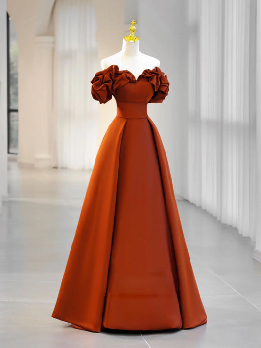 Beaira Simple A-Line Satin Orange Long Prom Dress Orange Formal Evening Dress Bridesmaid dress shop