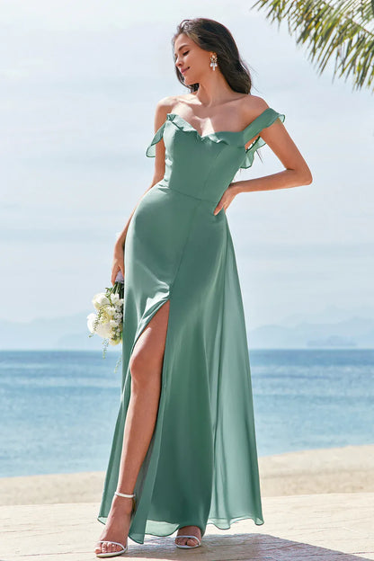 Beaira Eucalyptus A-Line Square Neck Backless Floor Length Bridesmaid Dress with Slit Bridesmaid dress shop