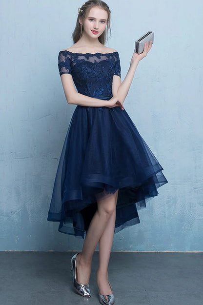 Cute Lace High Low Prom Dress A-Line Homecoming Party Dress