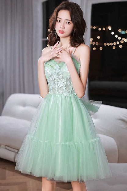 Mint Green Sweetheart Tulle Lace Straps Homecoming Dress Green Prom Dress