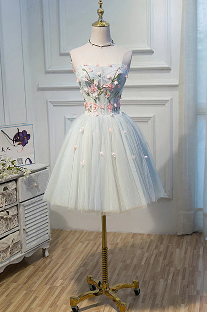 Cute Tulle Short Prom Dress with Lace A-Line Homecoming Party Dress