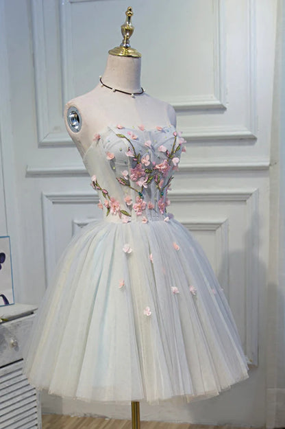 Cute Tulle Short Prom Dress with Lace A-Line Homecoming Party Dress