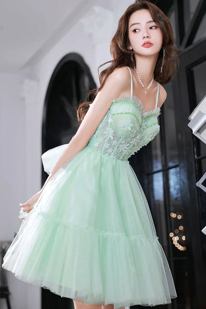 Mint Green Sweetheart Tulle Lace Straps Homecoming Dress Green Prom Dress