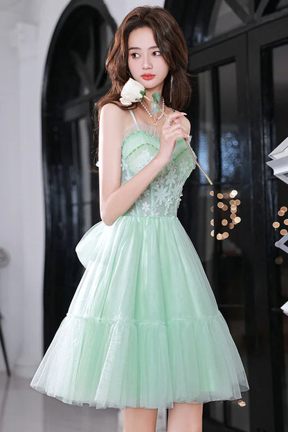 Mint Green Sweetheart Tulle Lace Straps Homecoming Dress Green Prom Dress