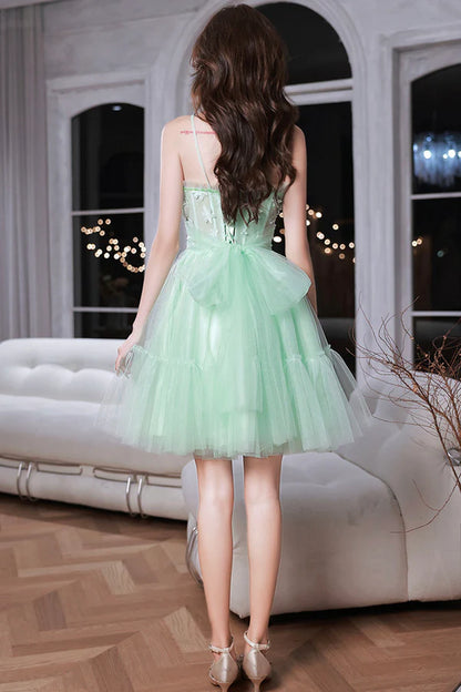 Mint Green Sweetheart Tulle Lace Straps Homecoming Dress Green Prom Dress