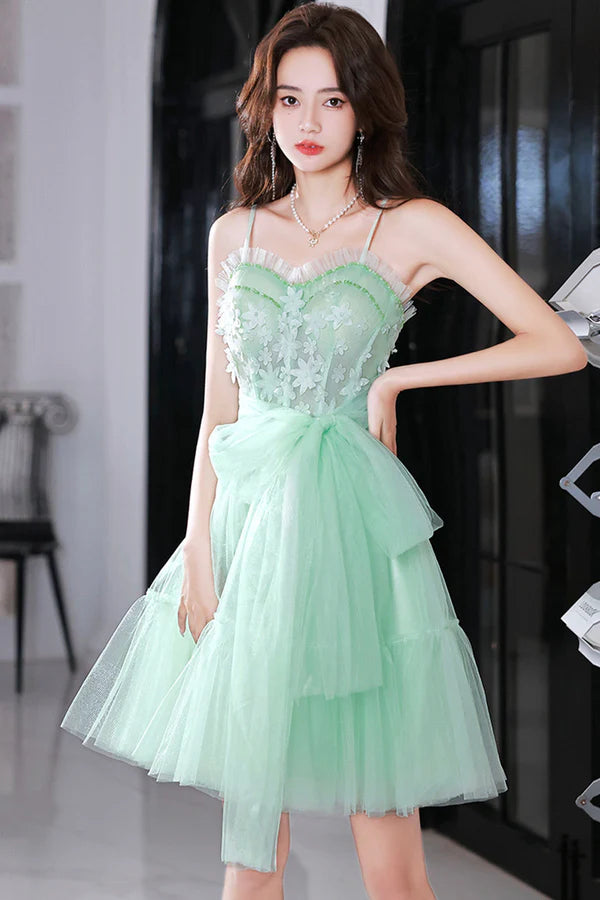 Mint Green Sweetheart Tulle Lace Straps Homecoming Dress Green Prom Dress