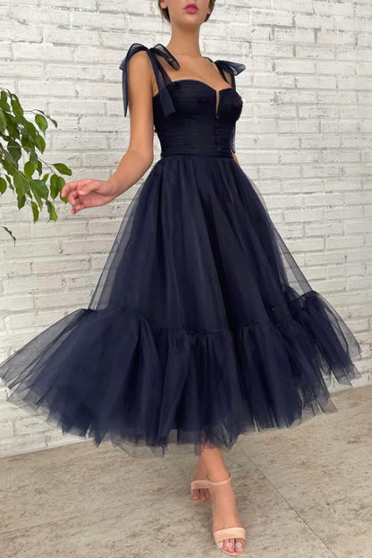 Blue Tulle Short A-Line Prom Dress Cute Tulle Homecoming Party Dress