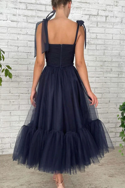 Blue Tulle Short A-Line Prom Dress Cute Tulle Homecoming Party Dress