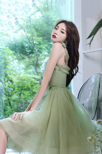 Lovely Green Short Tulle Party Dress Green Homecoming Dress Evening Dress