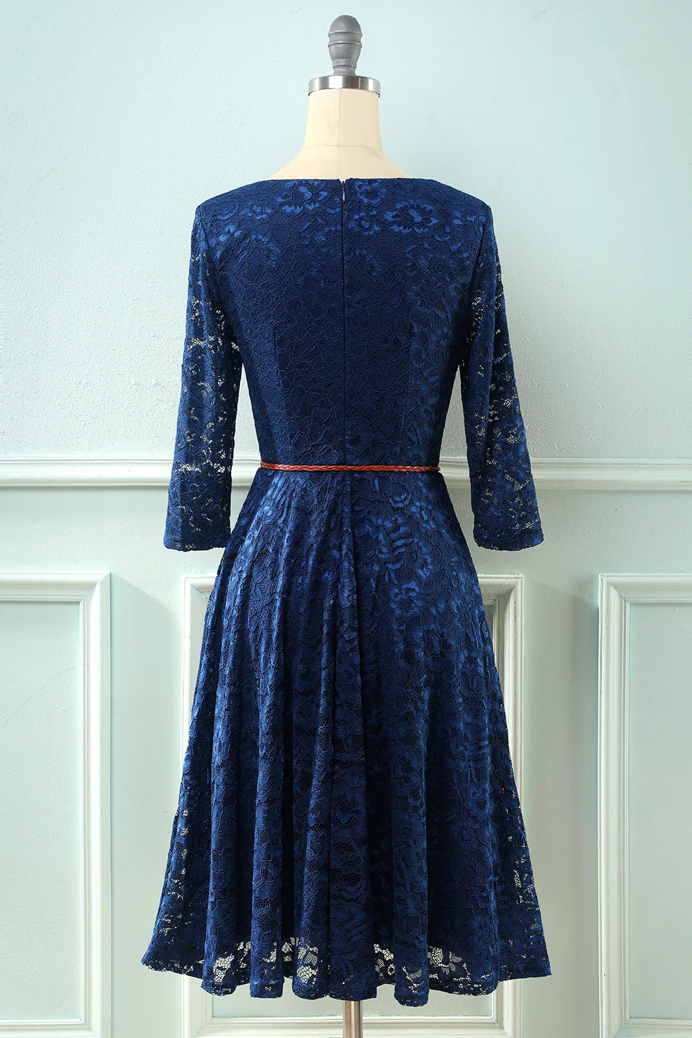 3/4 Sleeves Navy Lace Dress