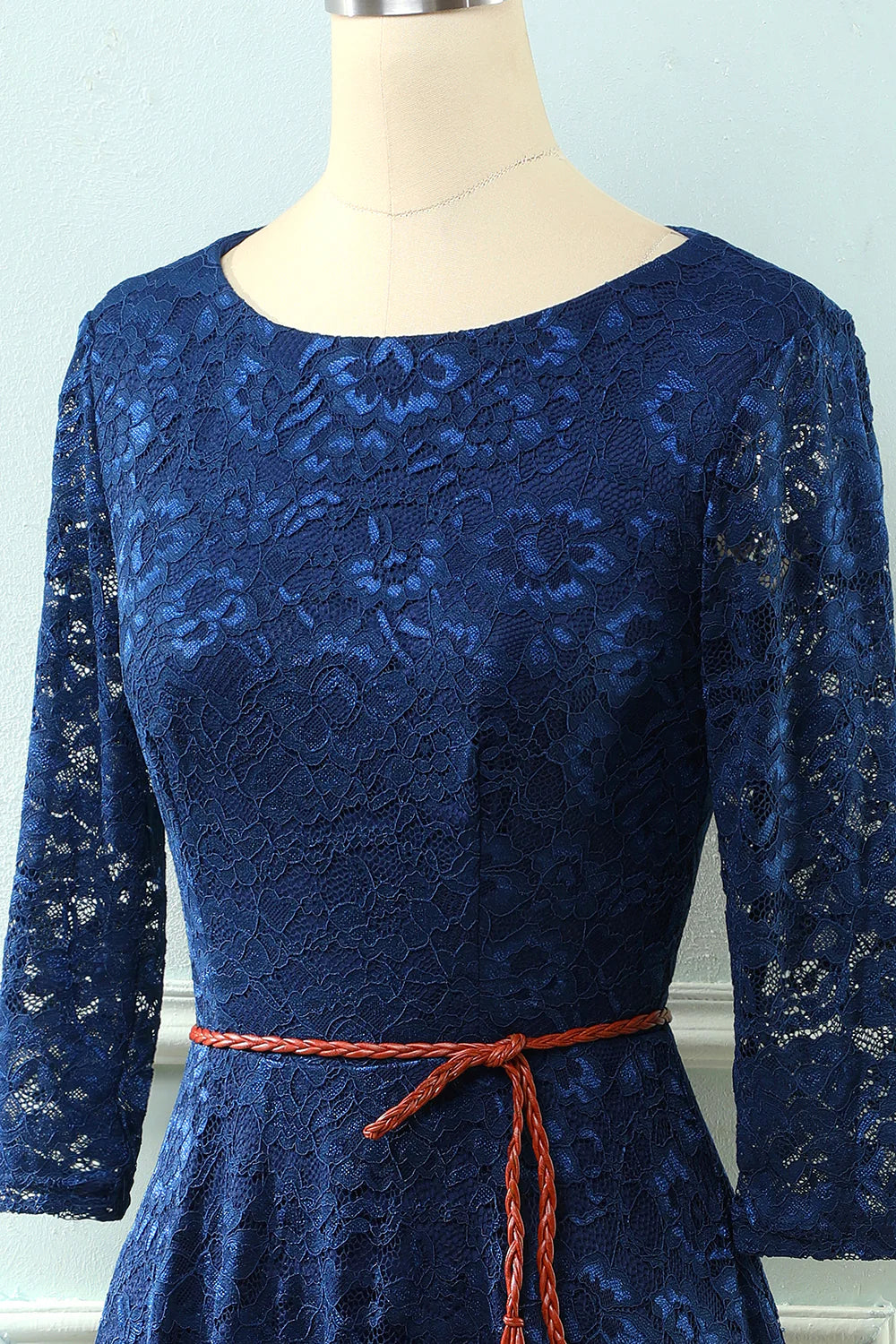 3/4 Sleeves Navy Lace Dress