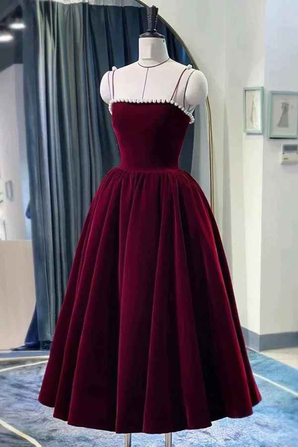 Cute Spaghetti Straps Velvet Short Prom Dress A-Line Homecoming Party Dress