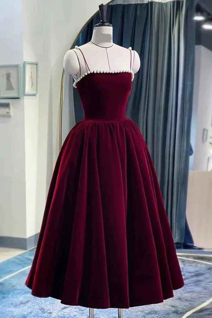 Cute Spaghetti Straps Velvet Short Prom Dress A-Line Homecoming Party Dress