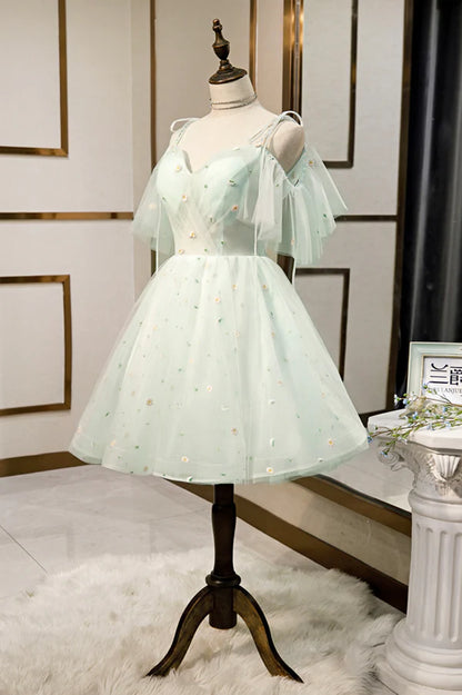 Mint Green Tulle Lace Short Homecoming Dress A-Line Mini Party Dress