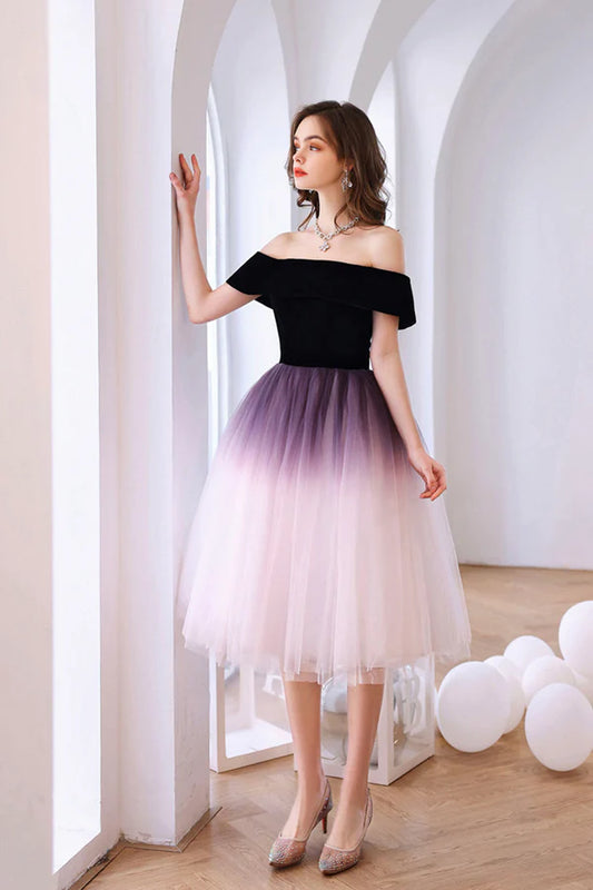 Cute Gradient Tulle Short Prom Dress Pageant Dress Off the Shoulder Evening Party Dress