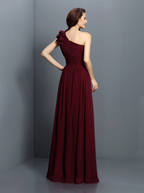 A-Line/Princess One-Shoulder Pleats Sleeveless Long Chiffon Bridesmaid Dresses