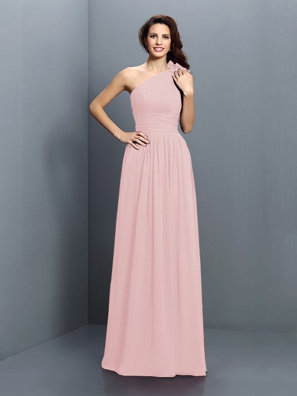 A-Line/Princess One-Shoulder Pleats Sleeveless Long Chiffon Bridesmaid Dresses