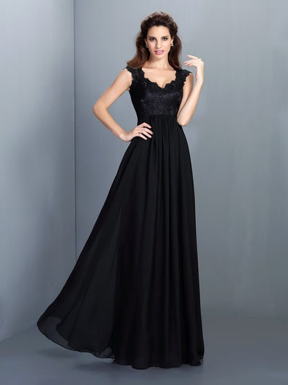 A-Line/Princess Scoop Lace Sleeveless Long Chiffon Bridesmaid Dresses