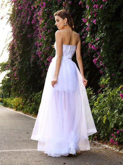 Trumpet/Mermaid Sweetheart Applique Sleeveless Long Tulle Wedding Dresses