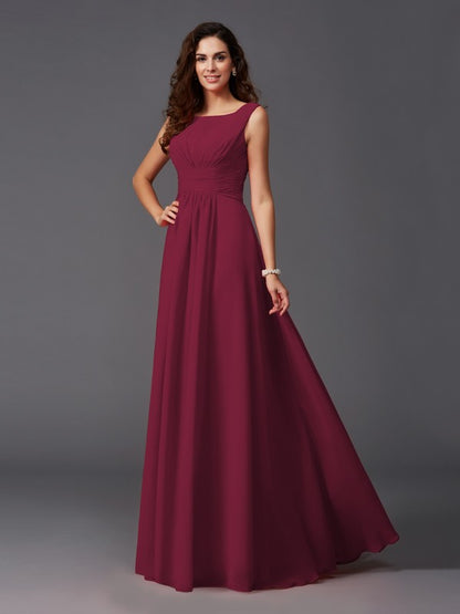 A-Line/Princess Scoop Ruffles Sleeveless Long Chiffon Bridesmaid Dresses