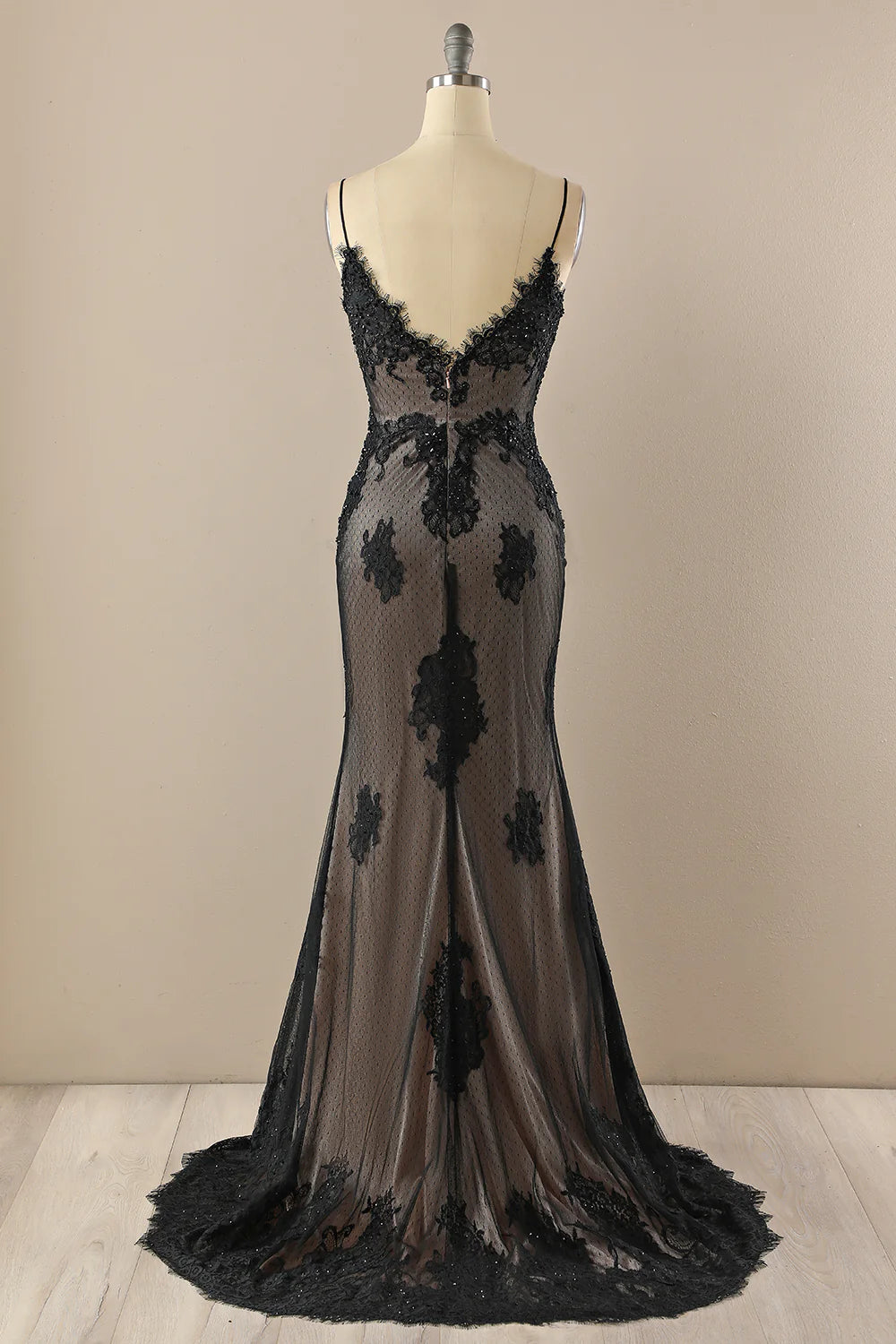 Black V neck Beaded Prom Dress