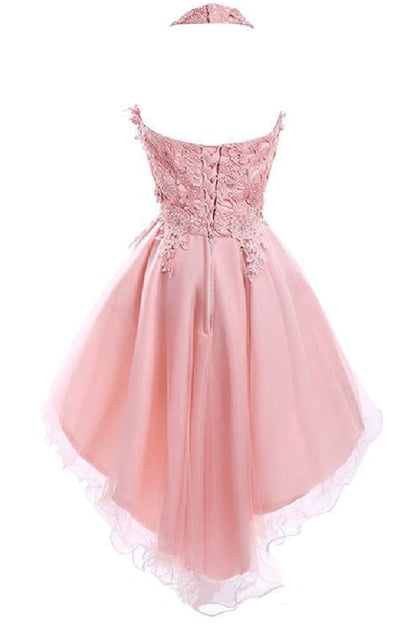 A Line Halter Tulle With Applique Asymmetrical Homecoming Dresses