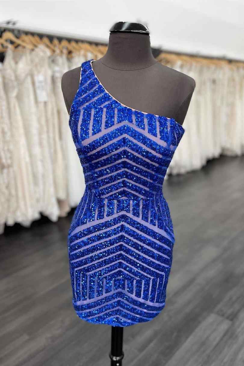 A Line Homecoming Dresses One Shoulder Sequin